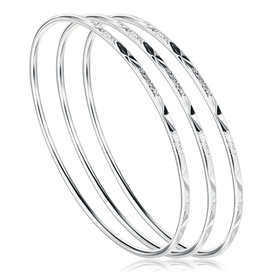 Lusofie 925 Sterling Silver Bangle Bracelet for Women, Elegant Shiny Star Cuff Bangle Bracelet for Mom, Wife on Valentine's Day, Mother's Day(Silver,2.51in)