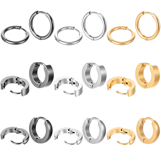 9 Pairs Stainless Steel Small Hoop Earrings Lightweight Minimalist Small Hoops, 14K Gold Silver Black Earrings Multiple Piercing Cartilage Hoop Earring Stack Jewelry for Women Men