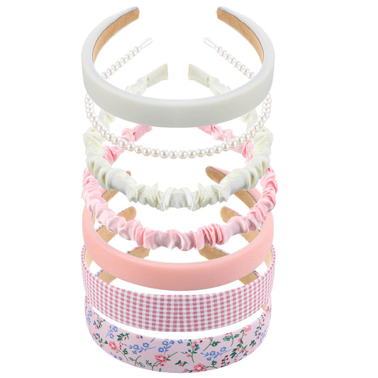 7Pcs Fashion Headbands Set, Include Pearl Headband Floral Headbands Vintage Padded Wide Hair Bands for Women Girls