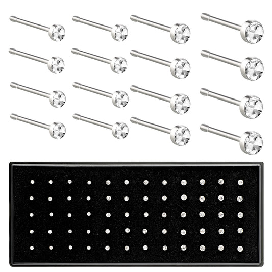 HaiFafafaing 60 Pcs Straight Nose Studs Surgical Steel Small Silver Nose Studs Body Noses Piercing Jewellery With Crystal 1.5mm 2.0mm 2.5mm For Women Men Gift Packaging
