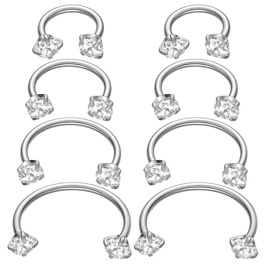 8PCS Horse Shoe Nose Rings for Women, 18G Stainless Steel Double Cubic Zirconia Lip Rings, Anti-Sensitive Bull Nose Ring for Noses Auricle Lips Eyebrows Nipples Ear Cartilage Auricle Nasal Septum