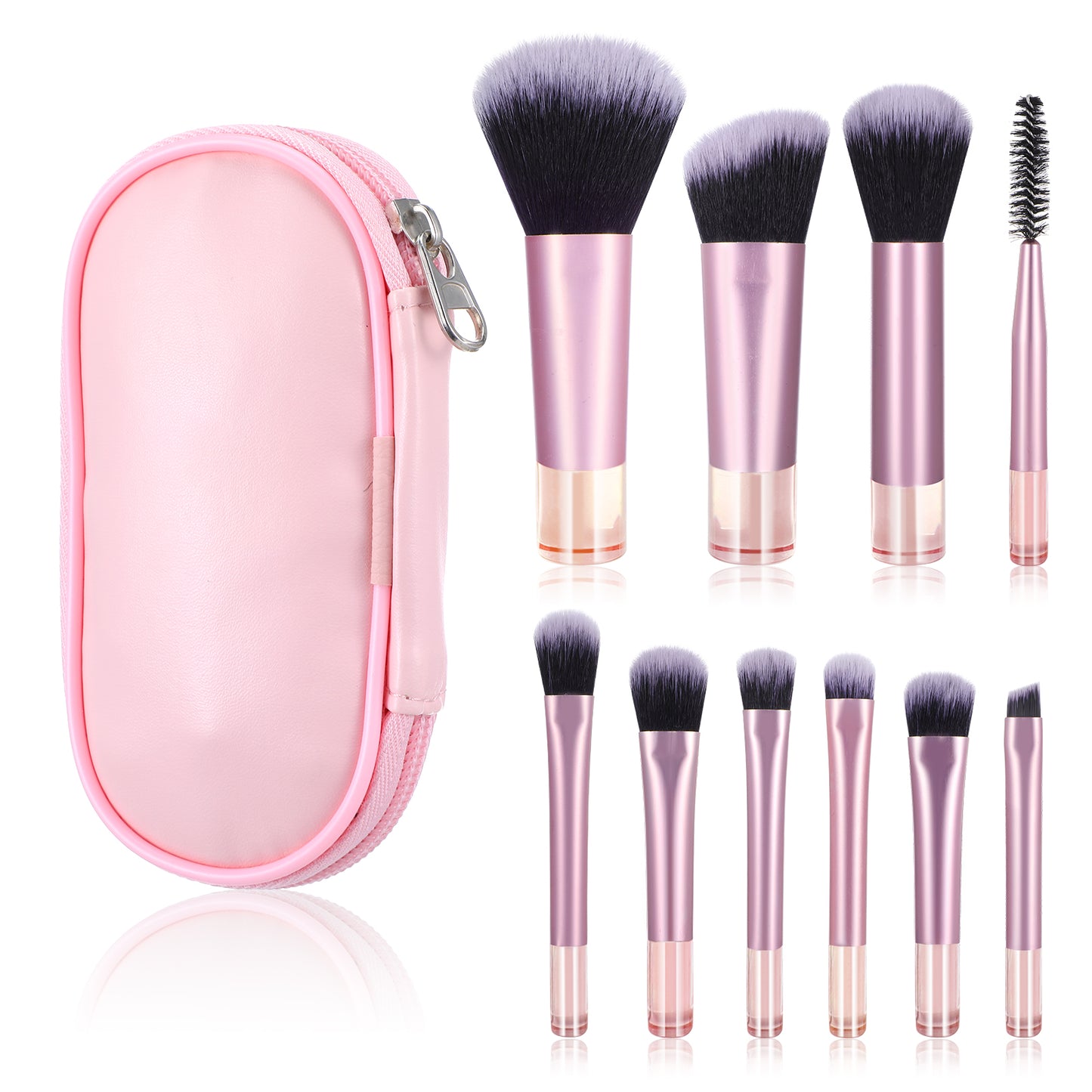 10 Pcs Travel Makeup Brush Set Pink Mini Makeup Brushes Travel Size With Pack Portable Small Eyeshadow Eye Lipstick Foundation Brush Shadow Contour Blush Concealer