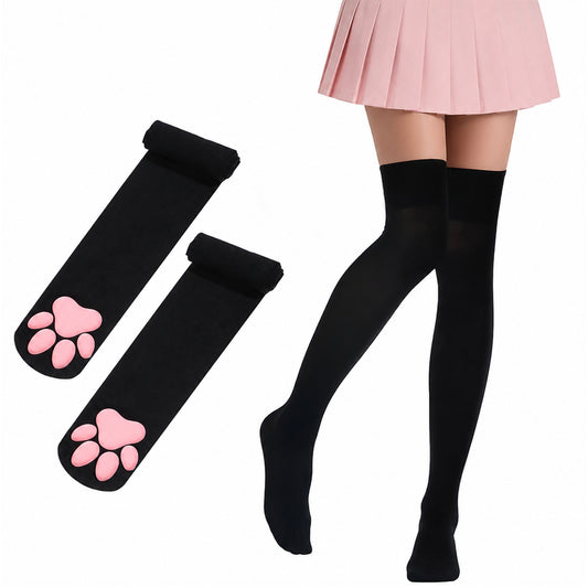 Fiyooau Cat Paw Socks Cute Thigh High Socks for Women