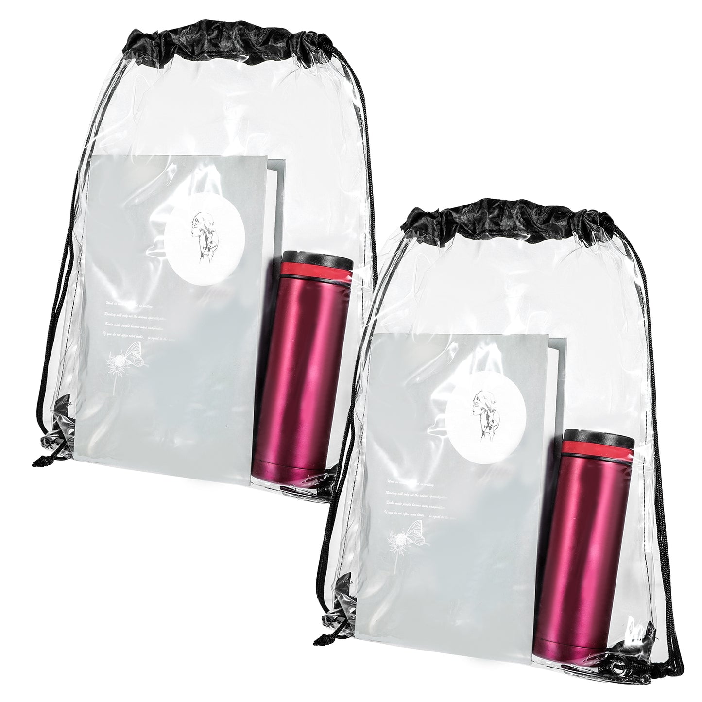 Tucnoeu 2pcs Clear Drawstring Bags,See Through Pvc Bookbag,Waterproof Clear Purse for Stadium Events Concert Sport Work Travel(16.9 x 12.9 Inches)