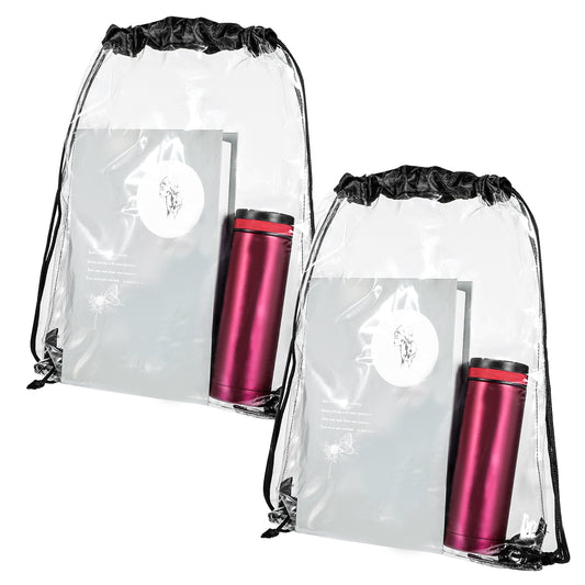 Tucnoeu 2pcs Clear Drawstring Bags,See Through Pvc Bookbag,Waterproof Clear Purse for Stadium Events Concert Sport Work Travel(16.9 x 12.9 Inches)