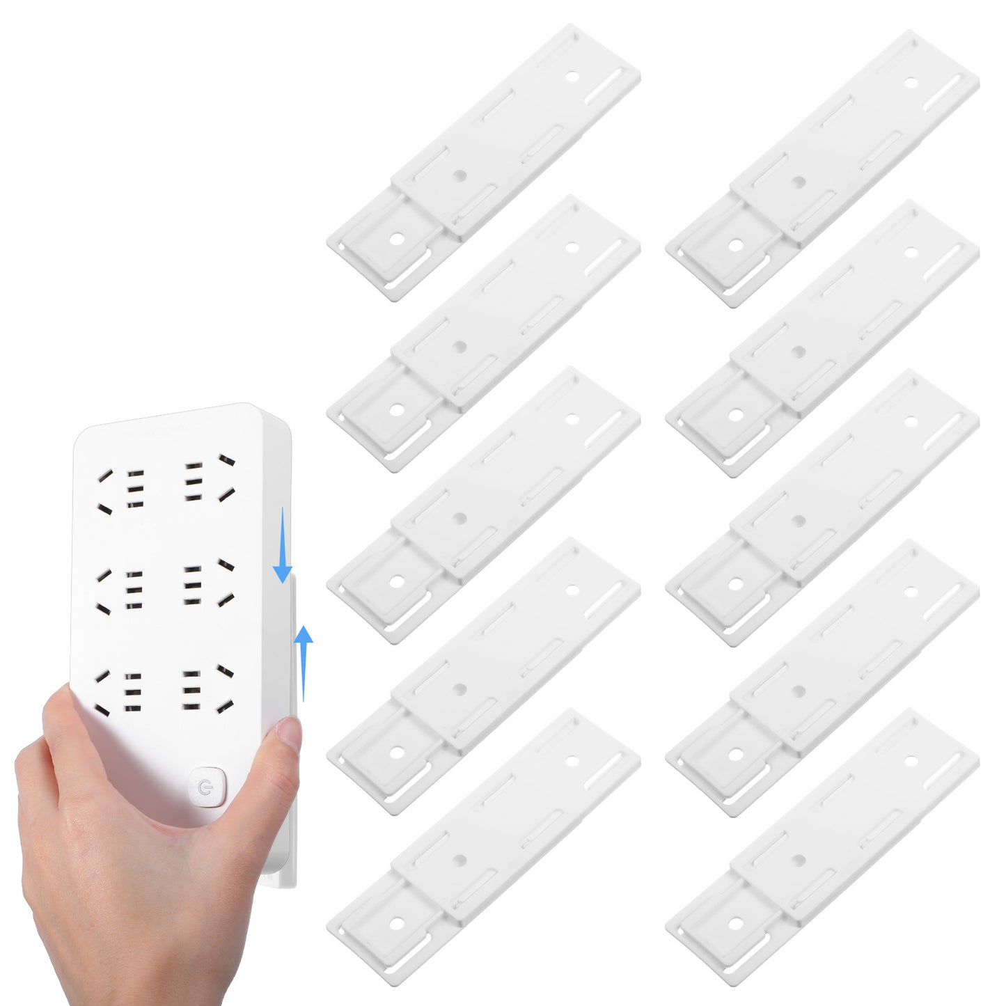 Power Strip Holder, Adhesive Punch-Free Socket Holder, Wall Mount Power Strip Holder for Office, Kitchen, Home, Cable Management Easy To Install Save Space, 10 Pack(White)
