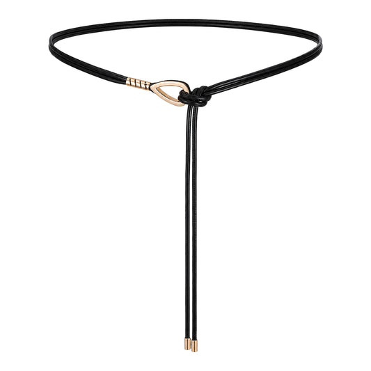 Gemoioio Knotted Waist Belts for Women, Black PU Leather Skinny Belt 130cm