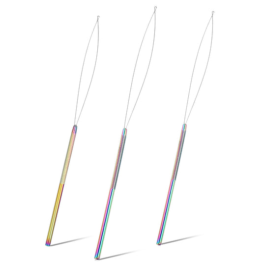 Hair Extension Loop Needle 3Pcs Stainless Steel Hair Extension Tool Kit Threader Wire Pulling Hook Bead Threader for Hair Silicone Beads Feather Extensions Supplies