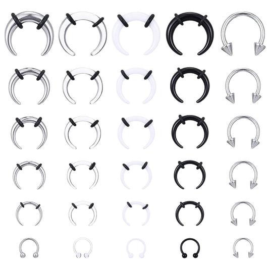 Yolev 30Pcs Septum Pincher Tapers Set 16G-6G Septum Stretching Kit Acrylic Stainless Steel C Shape Horseshoe Septum Piercing Jewelry Nose Rings Ear Cartilage Tapers for Ears Women Men