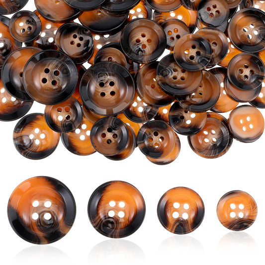 80 PCS Amber Resin Sewing Buttons, 4 Sizes Round 4-Hole Plastic Buttons for Clothes Crafts DIY Garment Decorations