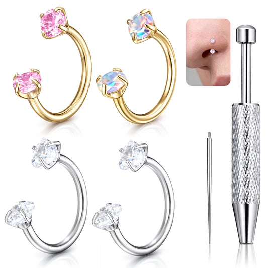 6PCS 18G Horseshoe Nose Ring for Women, Stainless Steel Nose Ring Hoop