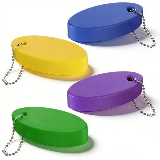 Tucnoeu 4 Pcs Floating Keychain for Boat Keys, EVA Floating Keychains Bright Color Oval Float Key Rings, Oval Shaped Foam Float Key Ring for Fishing Surfing Sailing Kayak