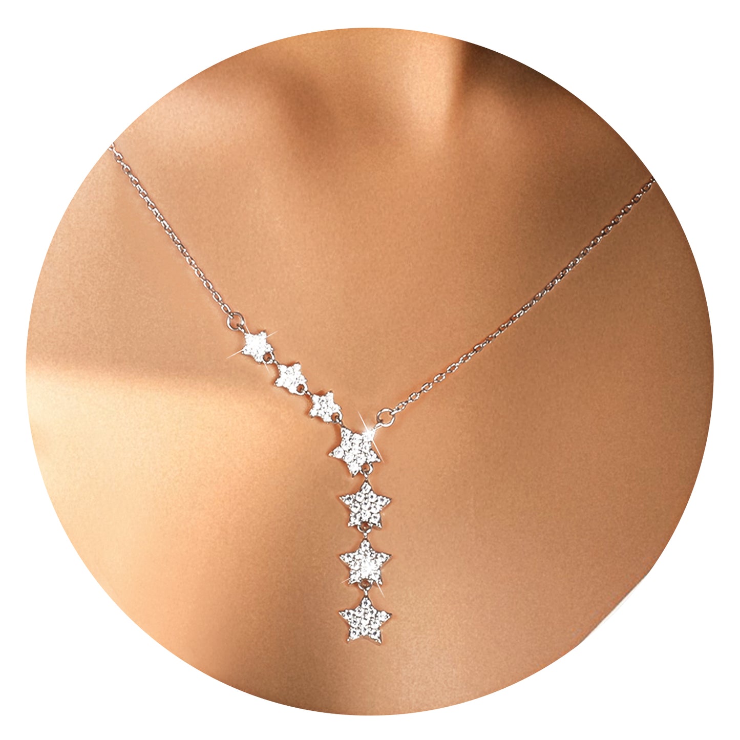 Yolev Crystal Dainty Star Necklace for Women, Star CZ Charm Statement Y-Necklace Charm Choker Adjustable Layering Chain Necklaces Day Jewelry Gifts for Christmas