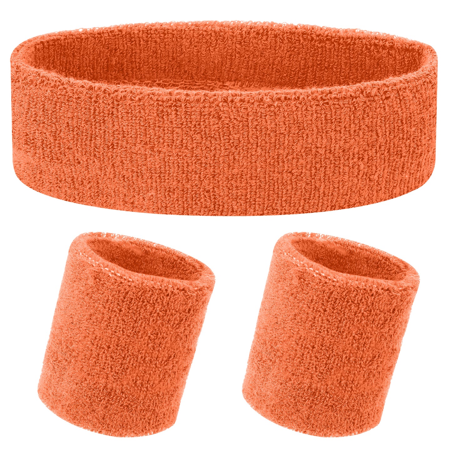 Yolev 3Pieces Sweatband Set, Sports Headband and Wristbands, Set of 1 Headband and 2 Wristbands, for Athletic Men and Women, Black and Neon Green, One Size(Orange)