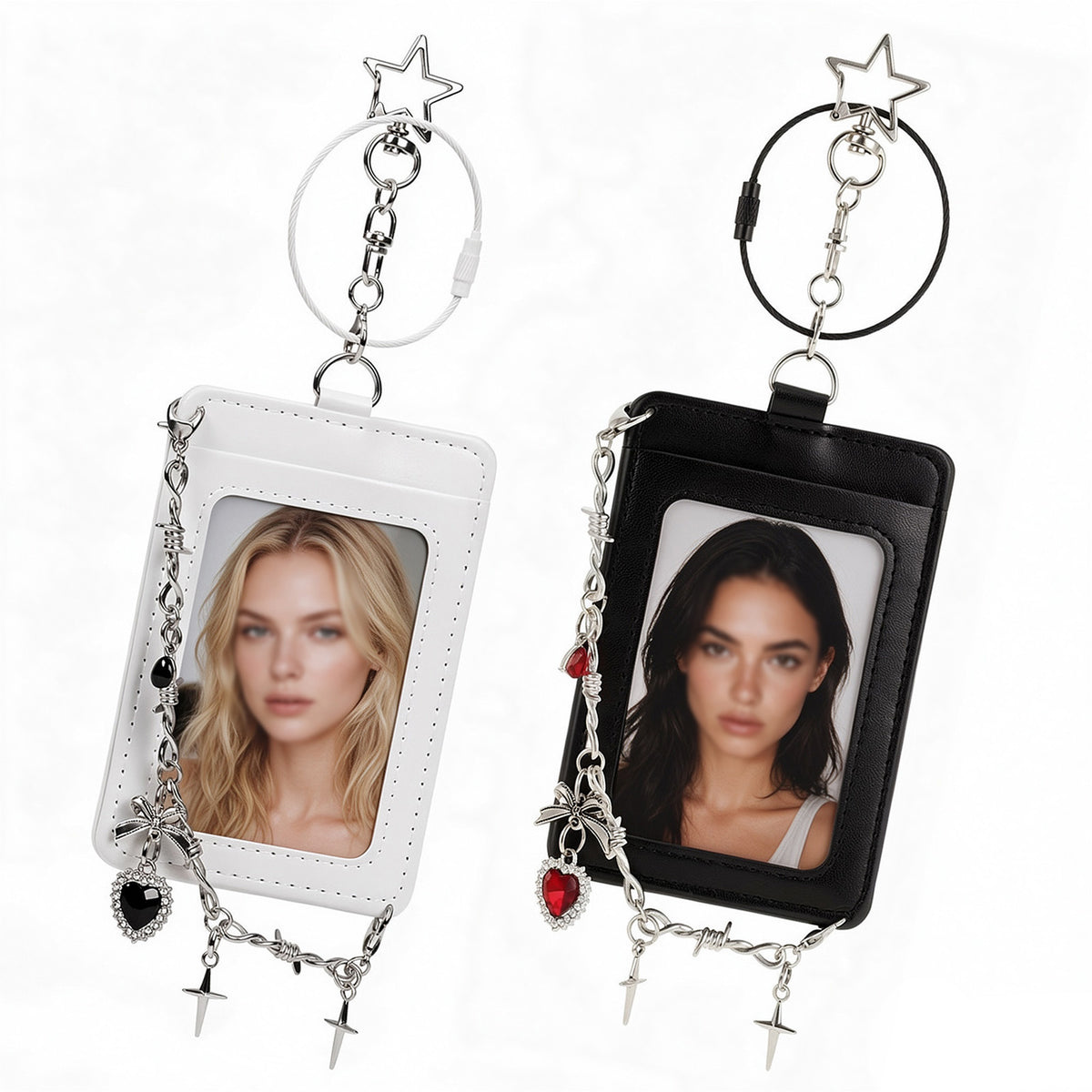 HekouJiub Punk Photocard Holder Keychain, Photocard Holder with Metal Chain