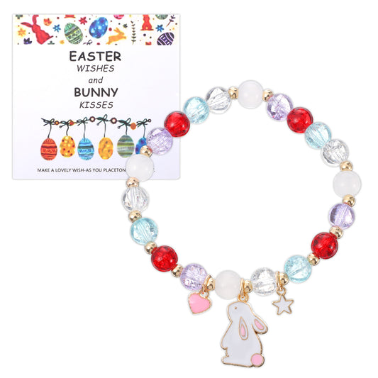 Tucnoeu Easter Bracelets Gifts, Cute Bunny Charm Stretch Bracelet, Easter Bracelets Basket Stuffers Essentials Egg Fillers Filled, Bunny Charm Decorations Accessories Gifts Rabbit Presents(1)