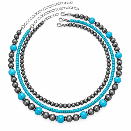 Yykazqe 3Pcs Turquoise Necklace for Women Layered Turquoise Necklace Boho