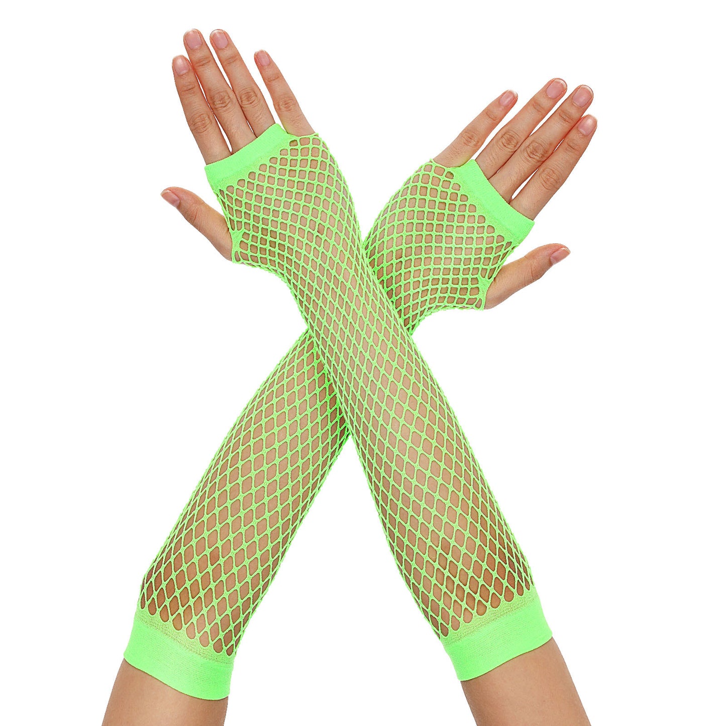 Yolev Fishnet Gloves Fingerless Mesh Gloves Fluorescent Green Fishnet Arm Sleeves Fish Net Glove for Women Men 80s Party Cosplay Costume Emo Goth Clothes Punk Rave Halloween Accessories