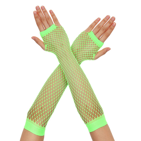 Yolev Fishnet Gloves Fingerless Mesh Gloves Fluorescent Green Fishnet Arm Sleeves Fish Net Glove for Women Men 80s Party Cosplay Costume Emo Goth Clothes Punk Rave Halloween Accessories