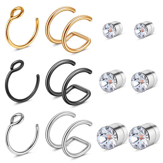 HekouJiub 12 Pcs Fake Nose Ring Stud 16G Septum Piercing Hoop Faux Nose Ring for Women Stainless Steel Septum Rings Faux Piercings Spring No Pierced Ear Lip Piercing Jewelry for Women Men