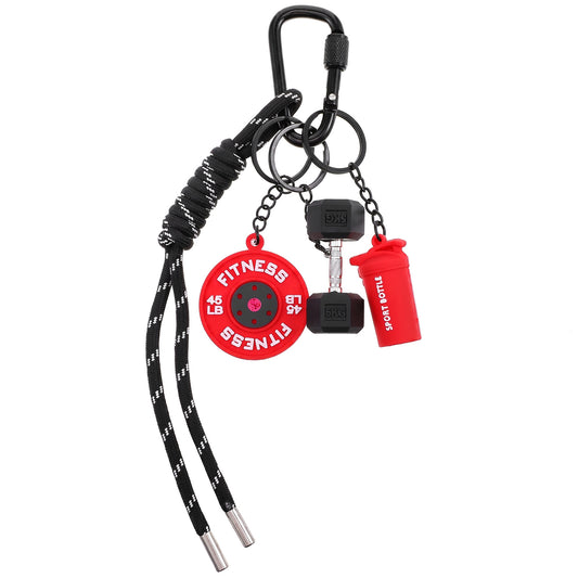 DIVINA VITAE Dumbbell Keychain for Gym Cute Fitness Key Ring for Women Men Mini Car Keychain for Bags Silicone Key Chain(Black & Red)