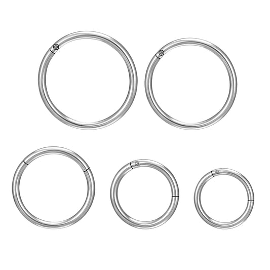 Lusofie 5PCS silver nose ring 20G 6/7/8/9/10mm - thin nose ring For Septum, Ear, Cartilage, Tragus Piercing Jewelry - Surgical Steel Seamless Hinged Clicker Hoop Rings