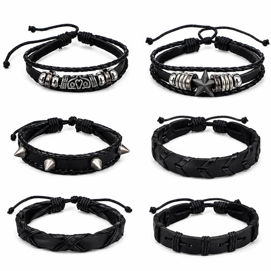 Yolev 6Pcs Punk Bracelets Leather Cuff Bracelet Punk Rock Studded Bracelet Gothic Jewelry Emo Gothic Spiked Grunge Cuff Wristbands Emo Accessories Set for Men Women 80s 90s Outfits Skull Bracelet
