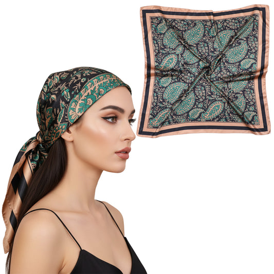 Lusofie brown head scarf silk scarf for women hair 35” Large Satin headscarf Bandana