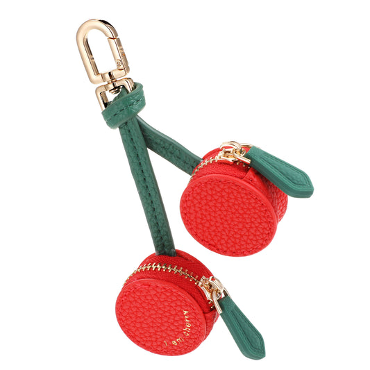 Cherry Coin Purse Keychain, Cherry Purse Charm, Cute Mini Coin Purses, Handmade Mini Zipper Pouch for Women and Girls(Red & Green)