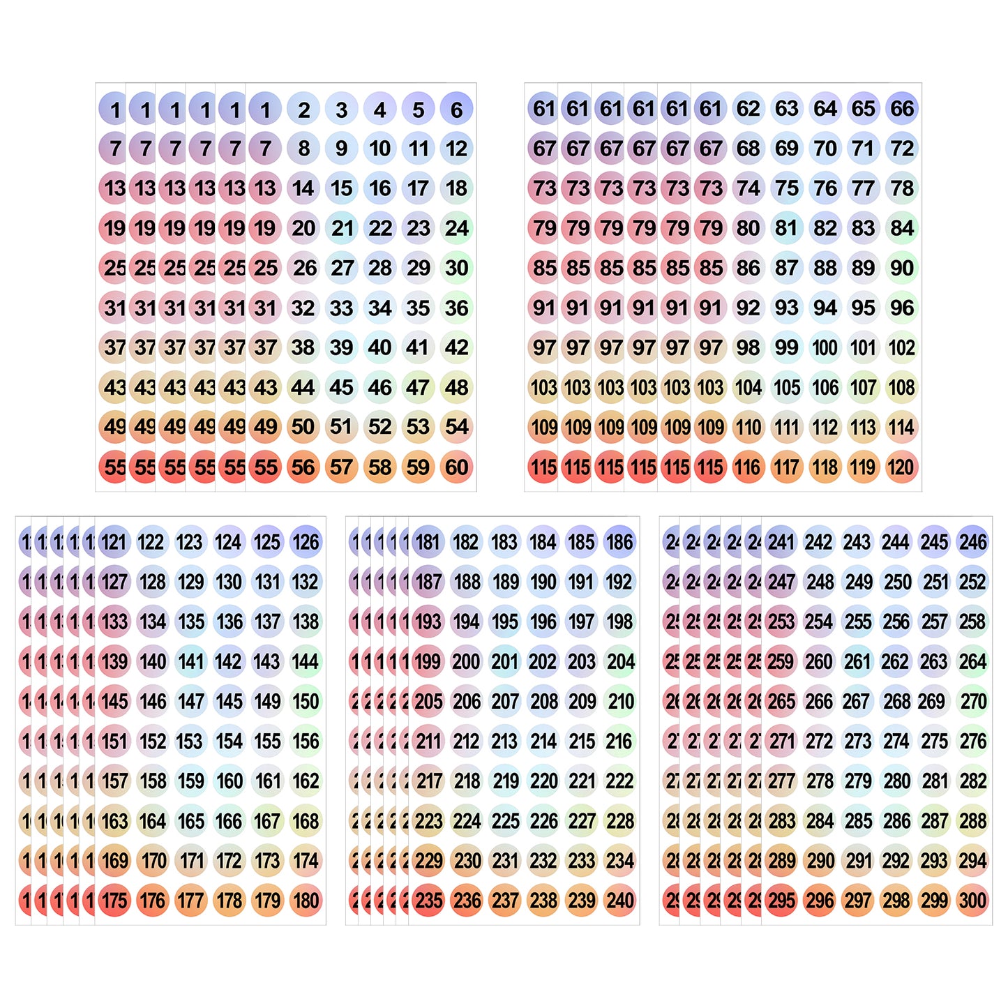 6 Set Number Stickers 1-300，Dot Consecutive Number Labels Self-Adhesive for Organizing Nail Polish Bottle/Nail Swatch Sticks/Lipstick，Without Residue Small Number Labels Stickers，(Dia.10mm)