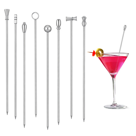 8pcs Metal Cocktail Picks 4.1 in Metal Cocktail Picks Stainless Steel Martini Olive Skewers Reusable Cocktail Sticks for Drinks, Appetizers, Party Fruit Bartenders