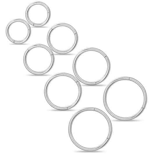HekouJiub 8 Pcs Cartilage Hoop, Stainless Steel Hoop Nose Ring, 16G Nose Ring Hoops, Inner Diameter 6mm, 8mm, 10mm, 12mm Hoops Noses Rings for Women