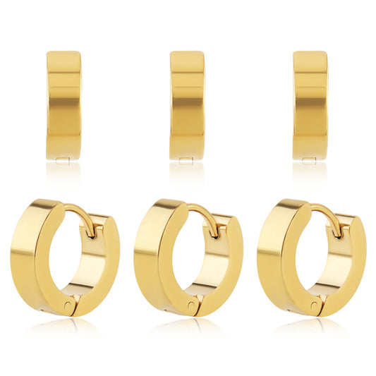 Men Hoop Earrings, 3 Pairs Hoop Earrings for Men Stainless Steel Mens Earrings Hoop Gold Silver Black Hoop Earrings Men Hypoallergenic Small Hoop Earrings for Men Women Wearing(Gold)