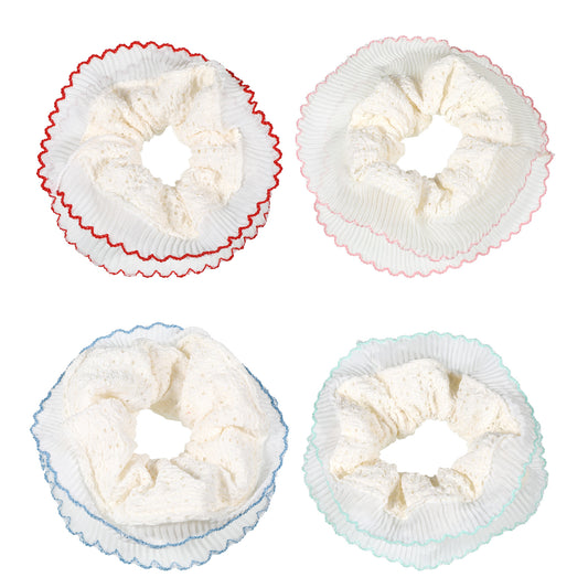 Lace Oversized Scrunchie - Puffy Scrunchie Double Layer Ruffle | 4 Pack Scrunchy Hair Ties French Inspired Design for Everyday & Wedding