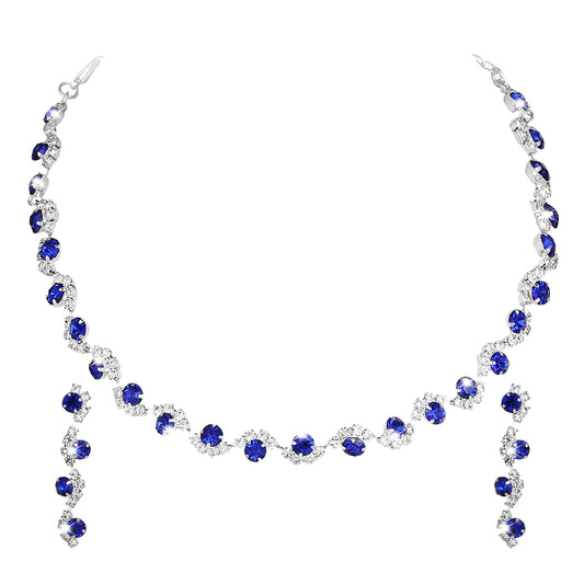 Tucnoeu Crystal Bridal Wedding Jewelry Set Bride Silver Necklace Earrings Set Rhinestone Choker Necklace