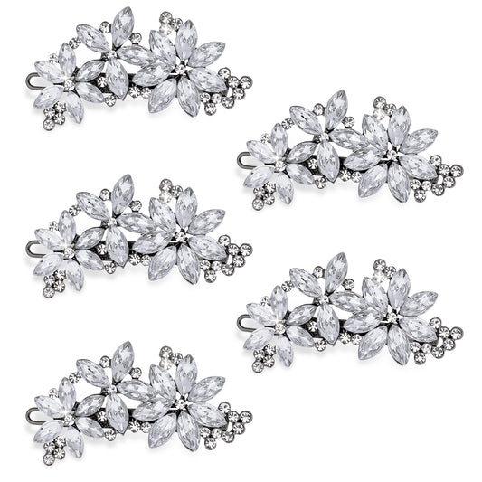 Tucnoeu Crystal Flower Bridal Hair Clips, 4Pcs Silver, Elegant Hair Accessories for Women, Girls, Brides, Wedding, Party