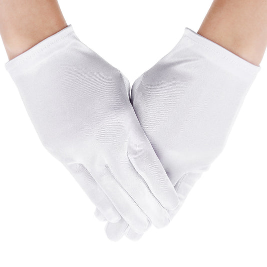 HekouJiub White Gloves Kids,Satin White Gloves Costume, Short Kids Glove for Birthdays, Weddings, Costume Parties
