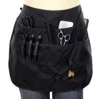 Gemoioio Waist Apron with 5 Pockets, Black Waitress Server Apron, Waterproof Half Work Aprons with Buckle Closure for Barber Salon Bartender Barista