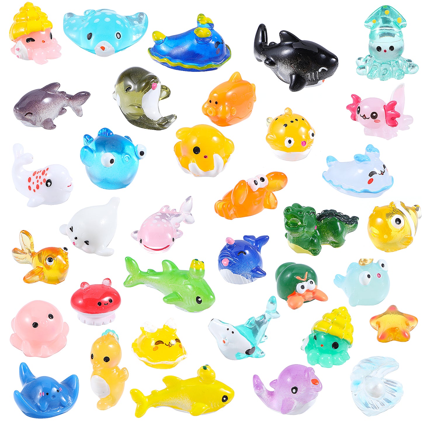 Meyeyaia 38pcs Mini Ocean Resin Animals,38 Styles Small Resin Animals Bulk, Tiny Sea Animal Figurines for Diy Fish Tank Potted Micro Fairy Garden Dollhouse