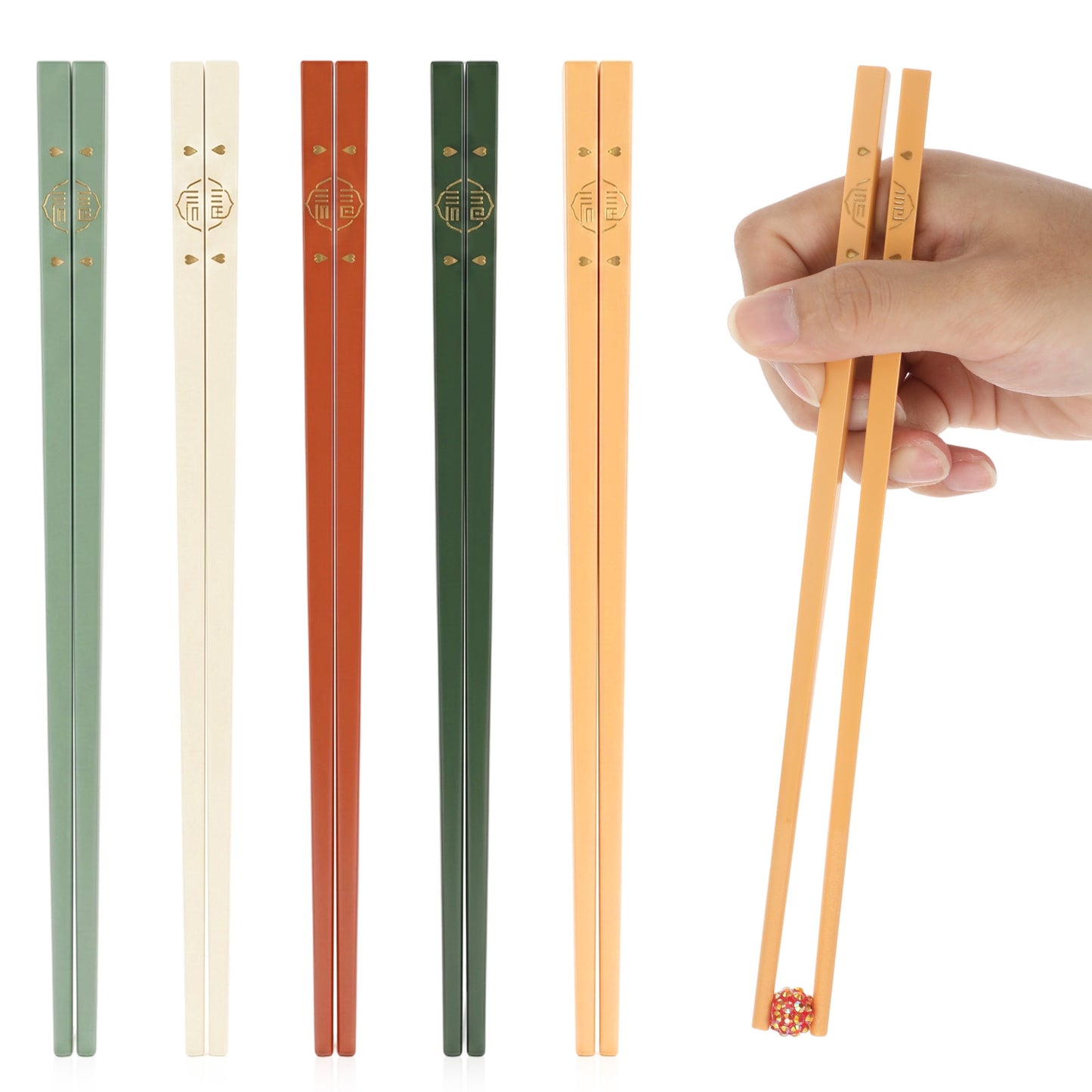 5 Pairs Chopsticks Dishwasher Safe - 9.45 Inch Reusable Chopsticks - Lightweight Heat Resistant Fiberglass Chopsticks for Sushi Ramen Hot Pot Asian Dining