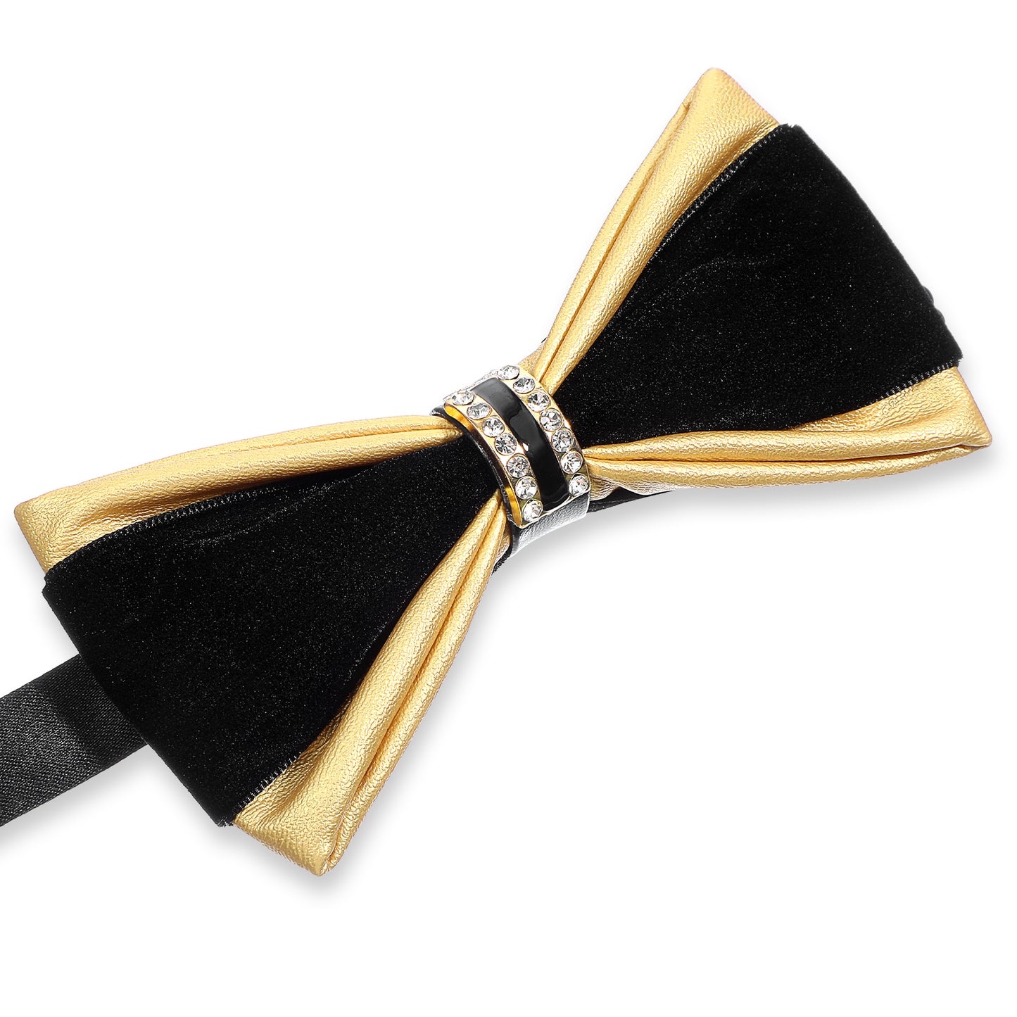 PU Leather Bow Ties for Men Pre-Tied Rhinestone Bowtie Adjustable Black Gold Tuxedo Bow Tie for Prom Wedding Party