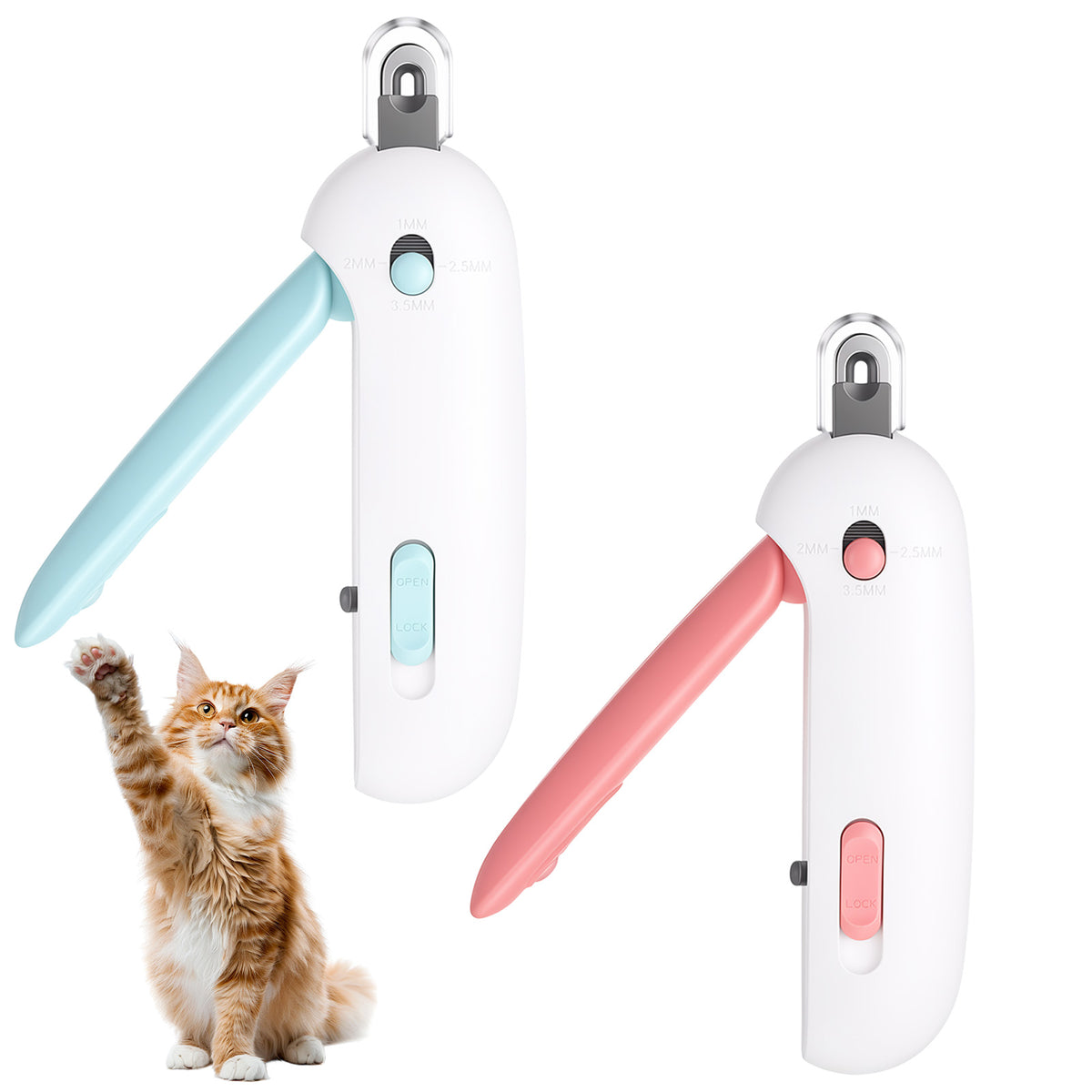2Pcs Cat Nail Clipper Adjustable 4 Size Trimming Hole with Hidden Nail File