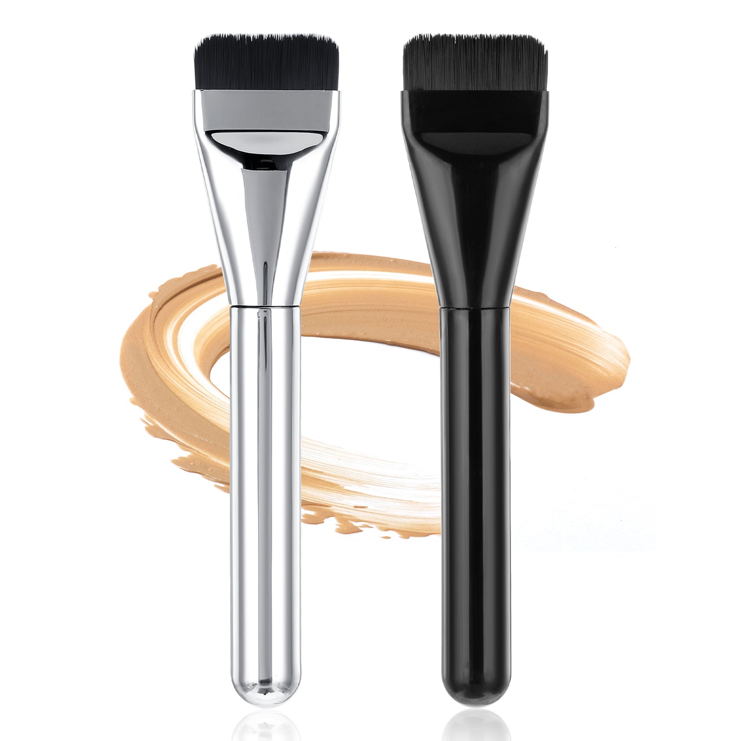 6pcs Flat Foundation Brush,Liquid Foundation Brush,Flat Makeup Brush,Face Mask Brush,Soft Synthetic Bristles Blending Brushes for Smooth and Flawless Makeup Application (Black & Silver)