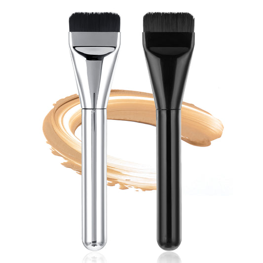6pcs Flat Foundation Brush,Liquid Foundation Brush,Flat Makeup Brush,Face Mask Brush,Soft Synthetic Bristles Blending Brushes for Smooth and Flawless Makeup Application (Black & Silver)