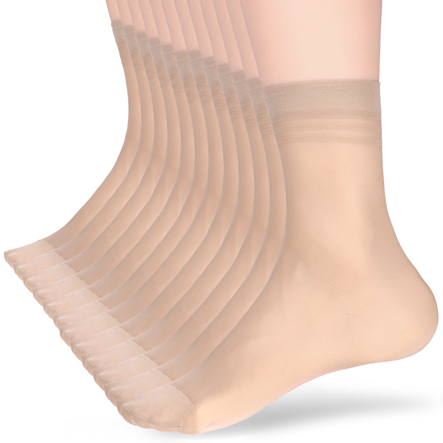 Telooco 12 Pairs Ankle Stockings for Women Sheer Thin Nylon Socks Breathable Silk Socks with Reinforced Toe (Nude)