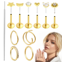 Tucnoeu 11pcs Gold Flat Back Nose Stud, 20g 18g Threadless Nose Rings Hoops Studs for Women Men, 316L Surgical Steel Push In Flat Back Nose Stud CZ Stud Body Piercing Jewelry