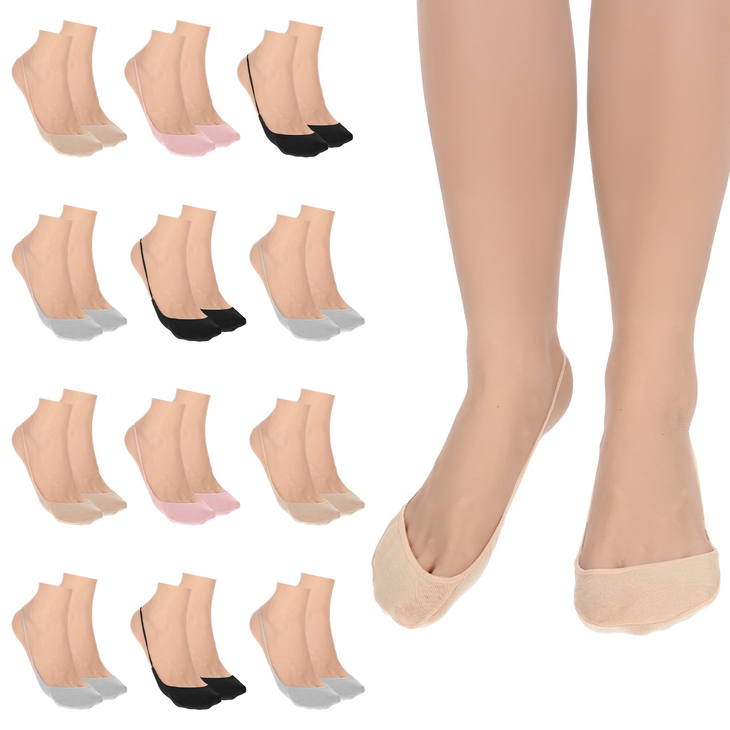 Telooco 12 Pcs Toe Topper Socks Women,Half Socks,Suitable for High Heels, Mules,Lightweight and Comfortable Without Rubbing Feet (Skin Color, Black, White, Gray, Pink)