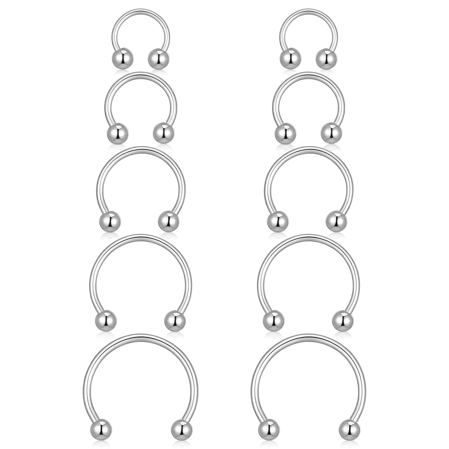 HaiFafafaing 10pcs Horseshoe Septum Rings 16g Septum Jewelry Silver Horseshoe Nose Ring Stainless Steel Cartilage Helix Tragus Piercing Ring Earring Hoop For Women Men