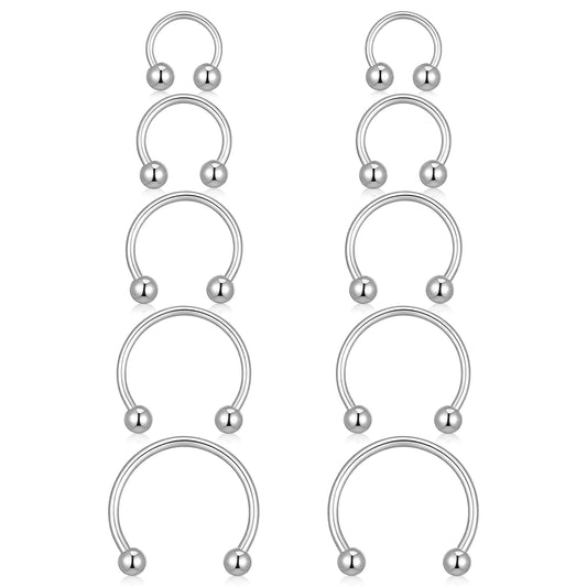 HaiFafafaing 10pcs Horseshoe Septum Rings 16g Septum Jewelry Silver Horseshoe Nose Ring Stainless Steel Cartilage Helix Tragus Piercing Ring Earring Hoop For Women Men