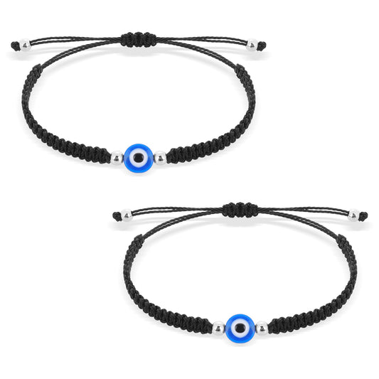 Telooco 2Pcs Evil Eye Bracelet Handmade Black String Evil Eye Bracelet with Card Adjustable 7 Knot Lucky Bracelets for Women Men Girls Boys Couples and Friends